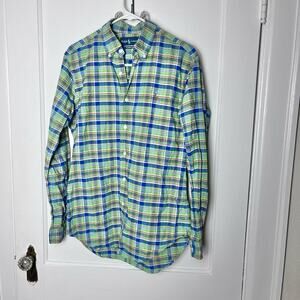 Ralph Lauren Classic Fit Blue Green Plaid Cotton Button Down Long Sleeve Shirt S